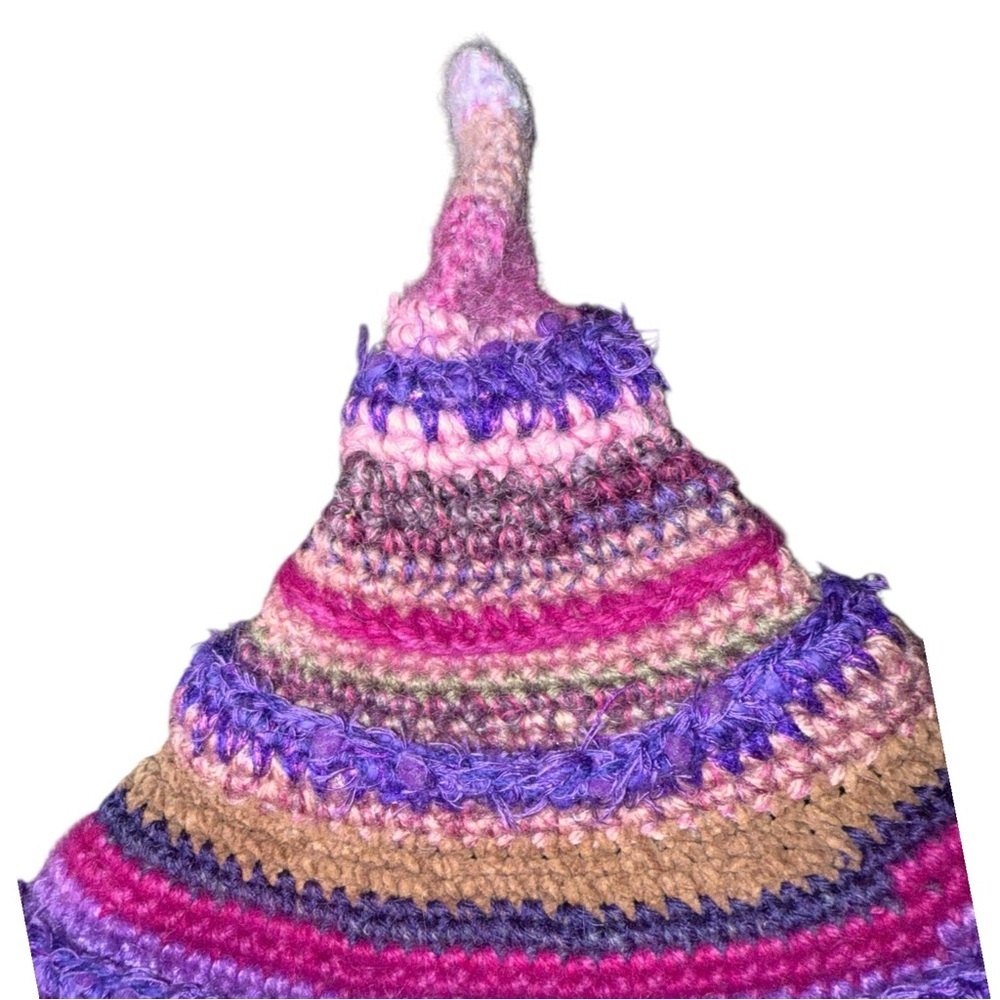 Funky Crochet Chunky Knit Pointed TRAPPER Hat Faux FUR lined Adult - Picture 8 of 11
